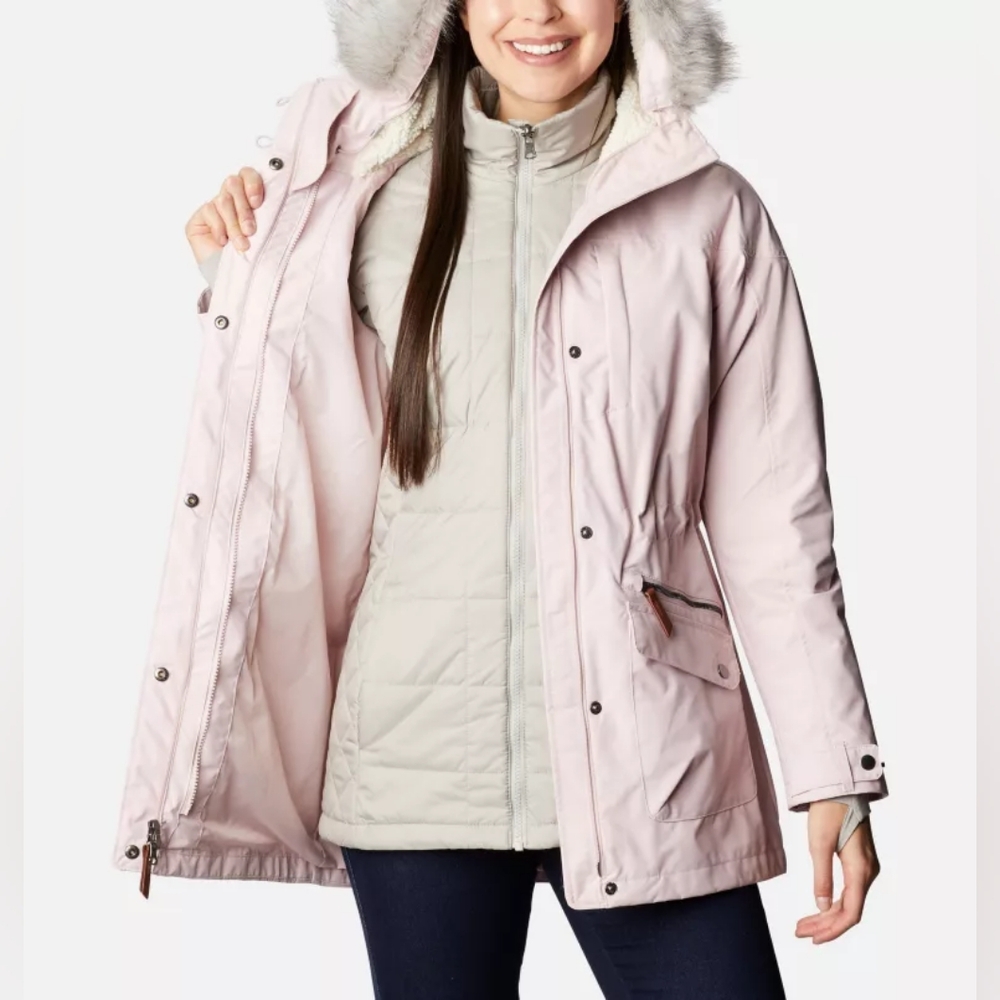 Columbia Carson Pass 3 In 1 Pink Interchange Hooded Snow Jacket Coat Parka Large